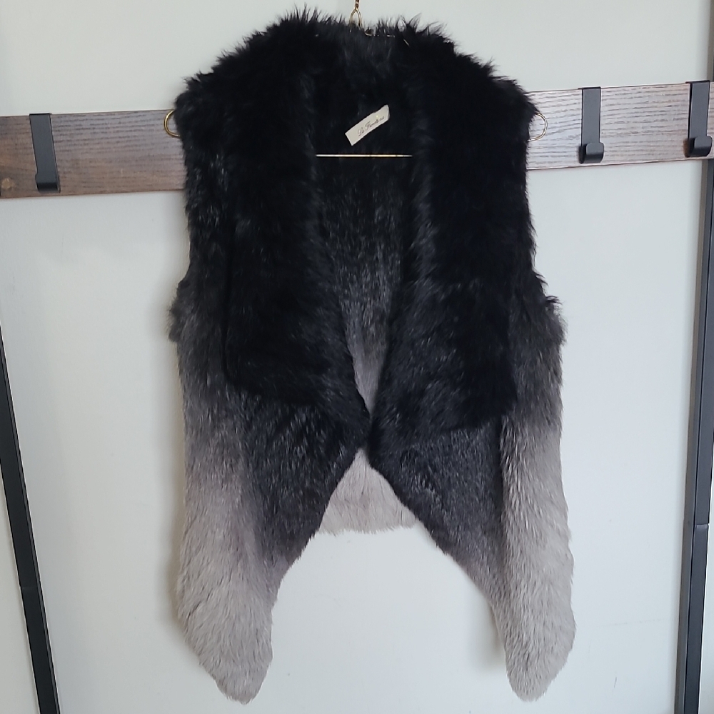 La Fiorentina Black and Gray Teddy Vest with Ombre Faux Fur